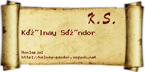 Kálnay Sándor névjegykártya